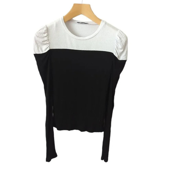 Zara Puff Sleeve Colourblock Knit Top - Picture 4 of 7